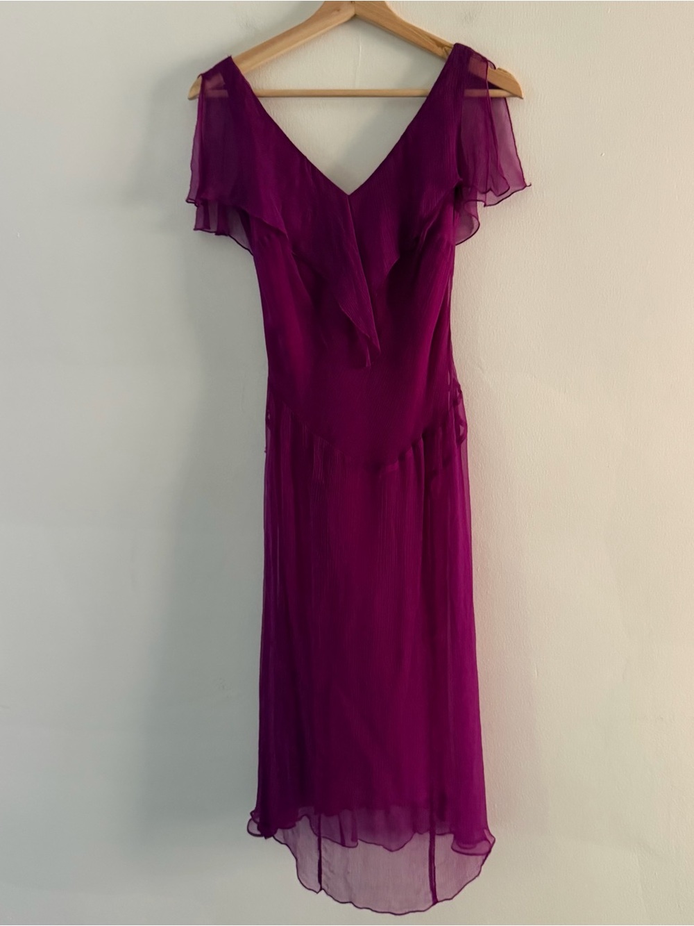 Fairy Dress Flutter Sleeve Basque Waist Y2K Floaty Flowy Fuchsia Midi Size 4